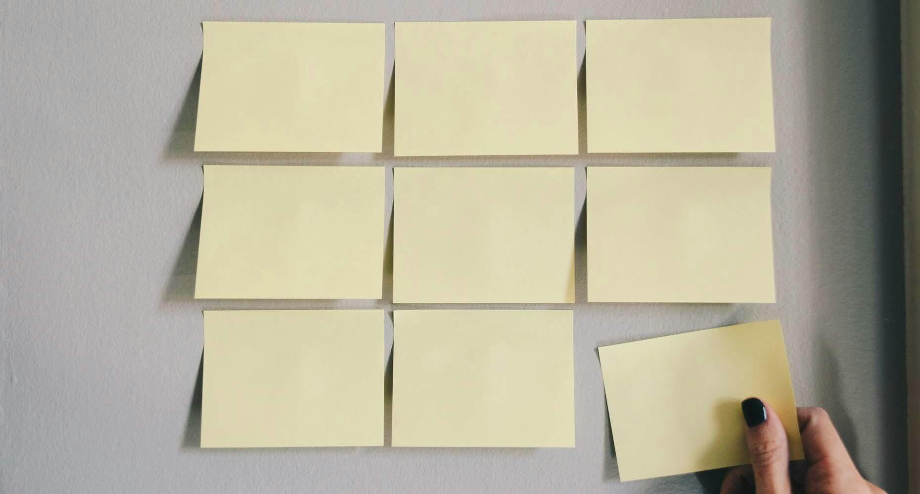 Blank post it notes on the wall