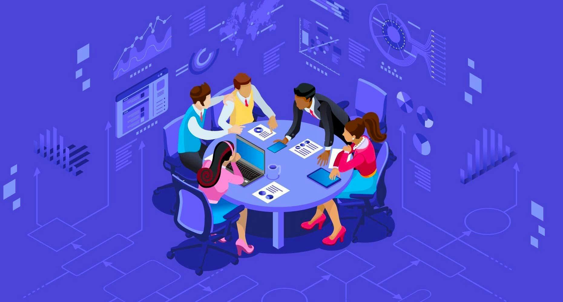 Graphic people working around a conference table