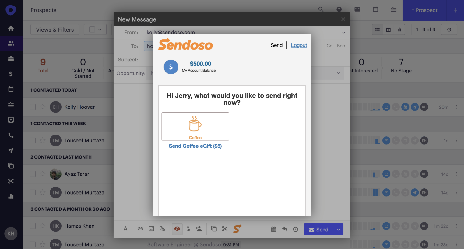 screenshot of Sendoso and Outreach integration