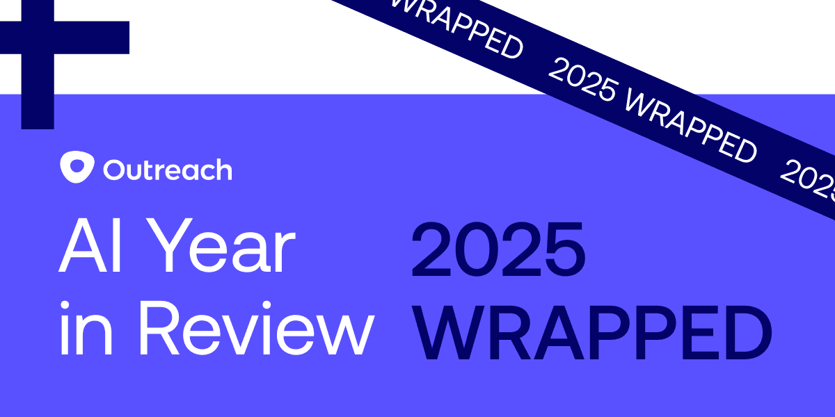 Image header for our, “Outreach’s 2025 year in review: a breakthrough year for AI revenue workflows” blog.