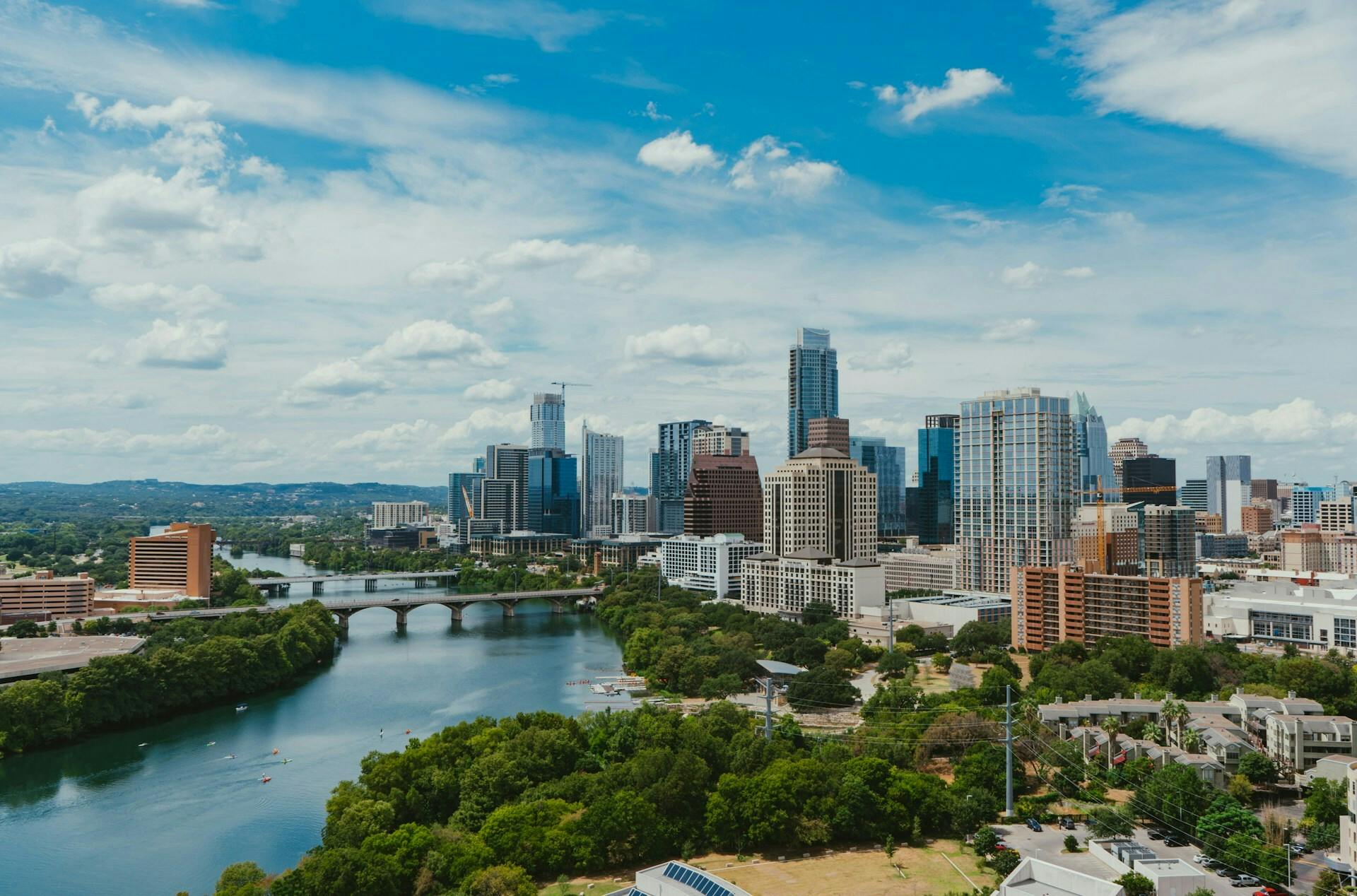 Austin skyline, buildings, and river