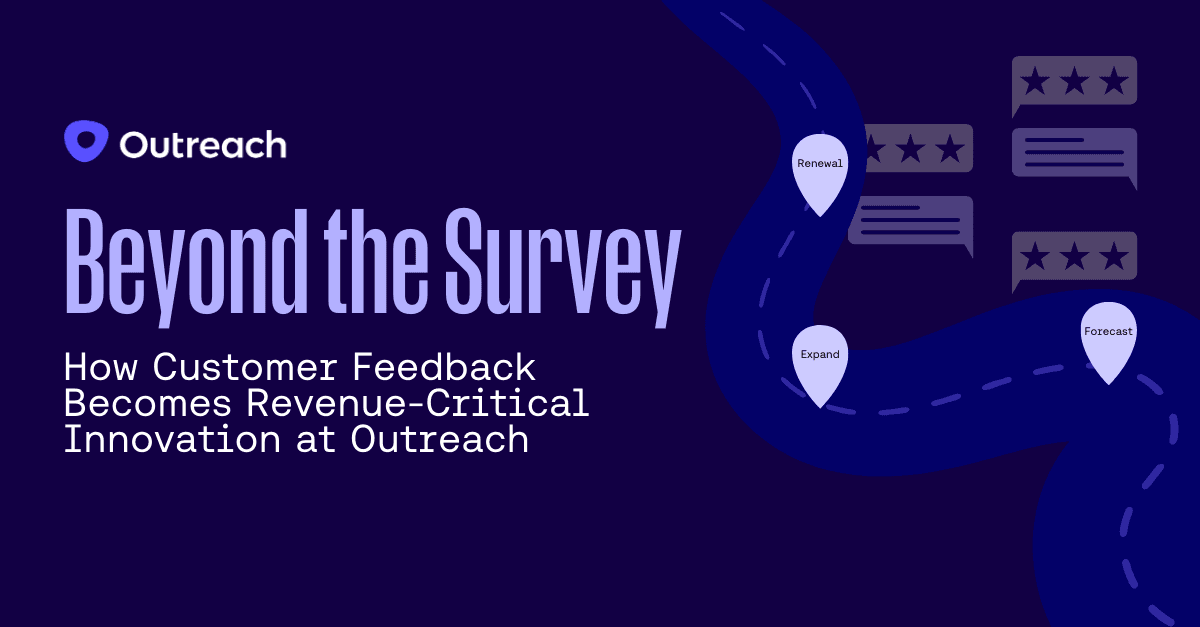 A clean branded graphic showing feedback inputs flowing into a roadmap board, icons for renewal protection, expansion, forecast accuracy.