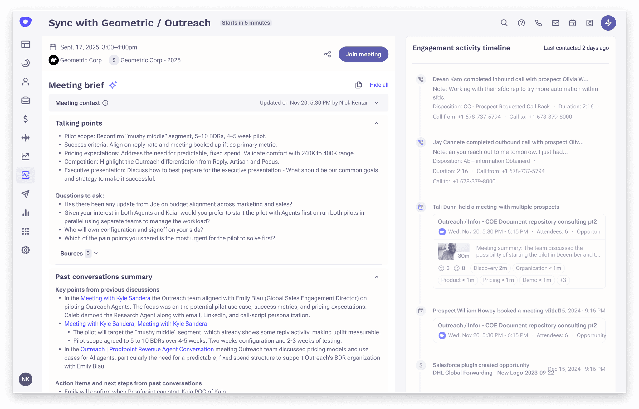 Graphic image of Meeting Prep Agent in action.