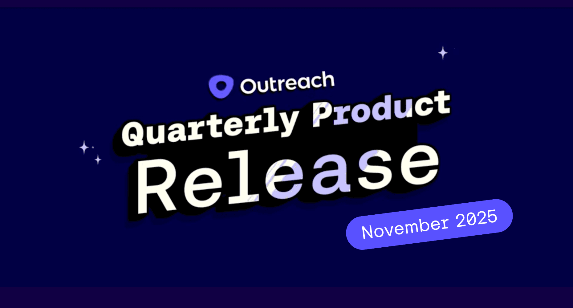 Dark blue background with text "Quarterly Product Release November 2025" with Outreach logo
