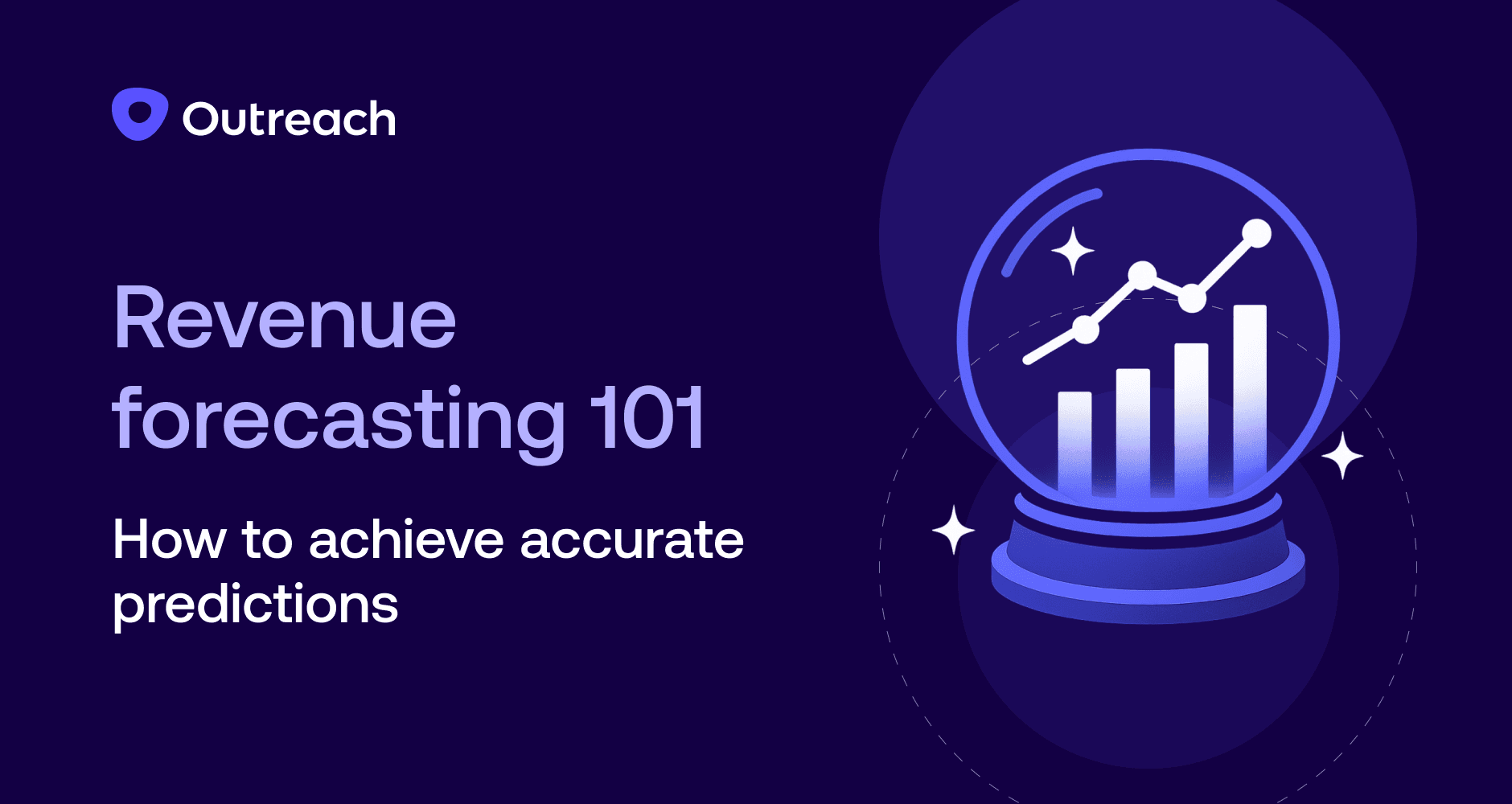 Dark blue Outreach-branded graphic with the headline "Revenue forecasting 101: How to achieve accurate predictions