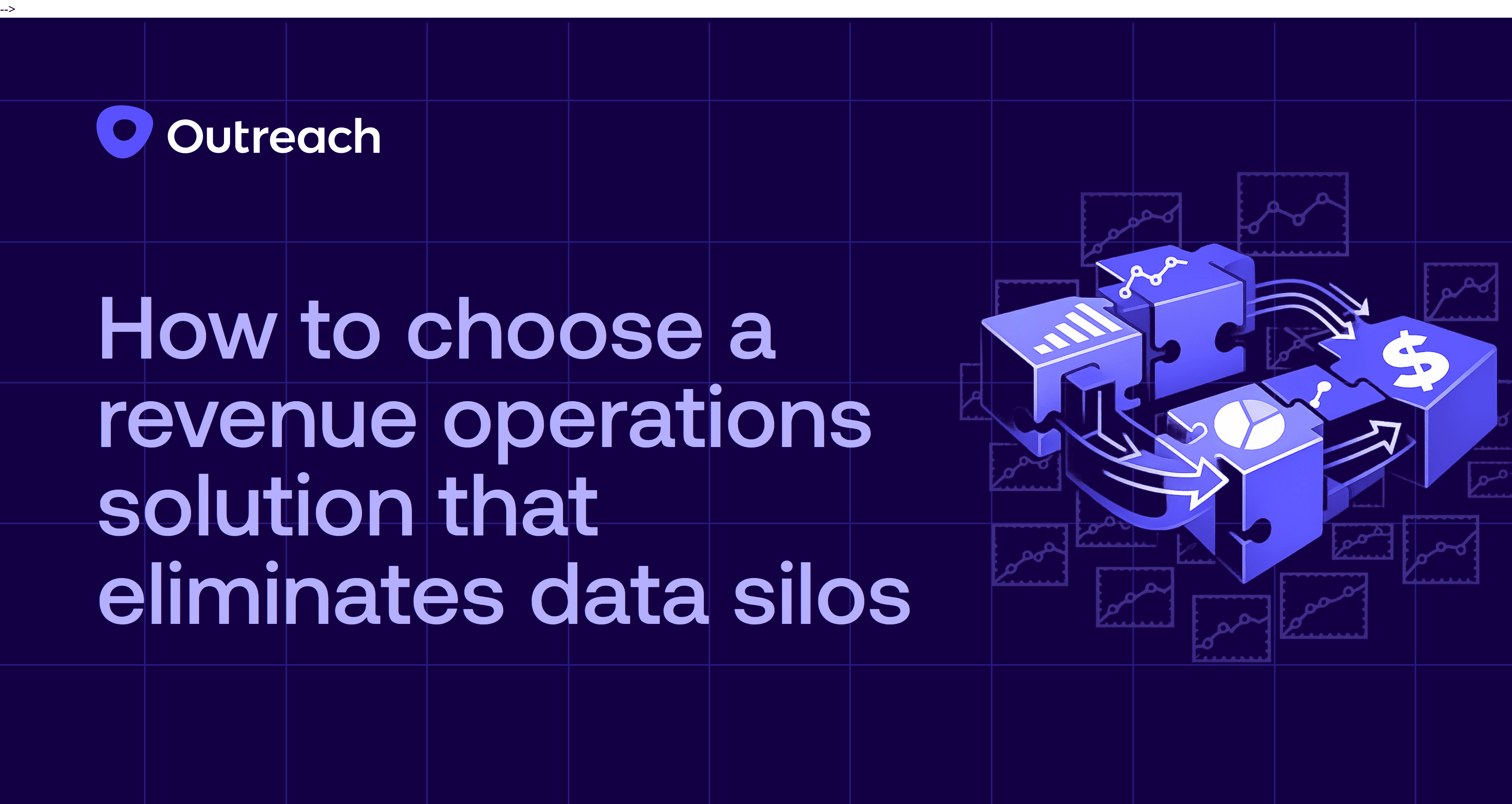 Interconnected 3D puzzle pieces containing business icons (bar charts, pie charts, dollar signs, and data flow arrows) illustrating how a unified revenue operations platform connects fragmented systems into a single integrated solution.