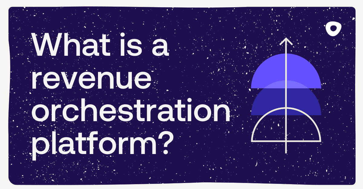 Dark blue background with text "What is revenue orchestration platform" with half circle graphics