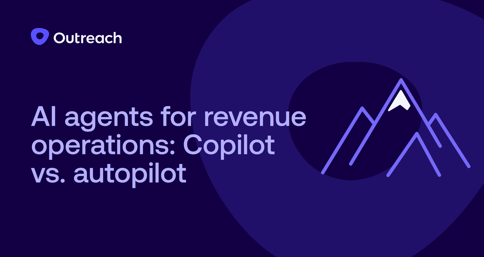 Outreach blog feature image for AI agents for revenue operations article with geometric mountain graphic on dark purple background
