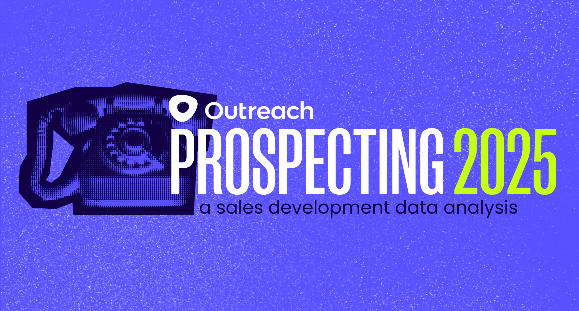 Cover image for ”Prospecting 2025” report by Outreach, featuring a retro telephone illustration and the subtitle ”A sales development data analysis” in bold.